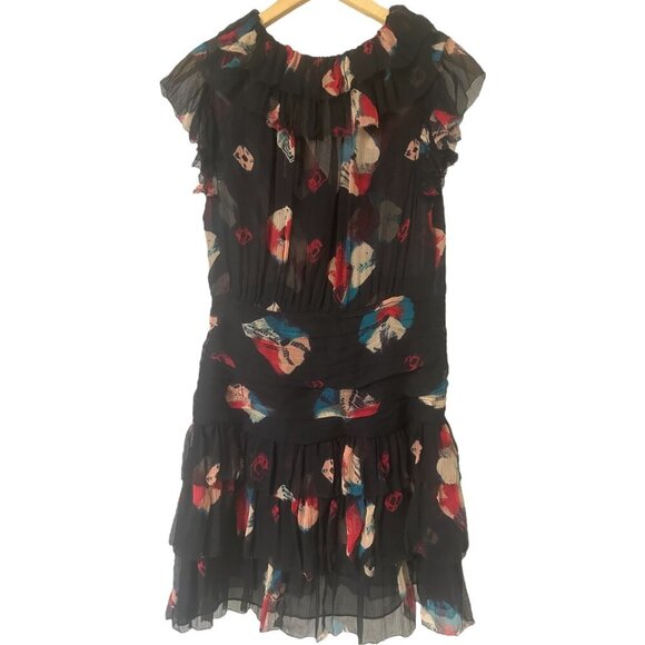 Ulla Johnson Zina Nocturne Ruffle Shibori Silk Crinkle Chiffon Mini Dress 2 - Picture 7 of 14